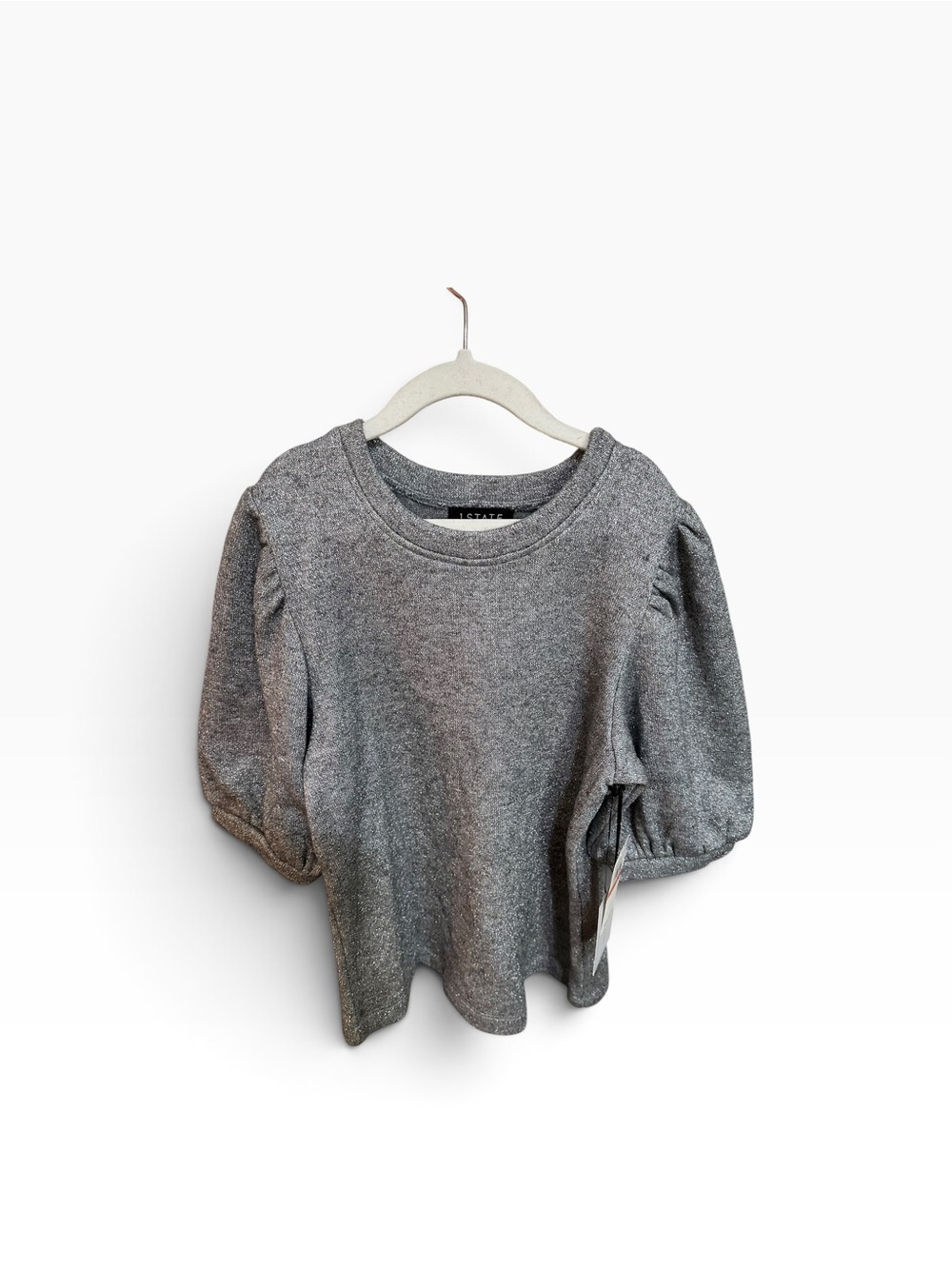 NWT 1.STATE Romantic Blooms Silver Heather Puff Sleeve Sweater Top Size XS
